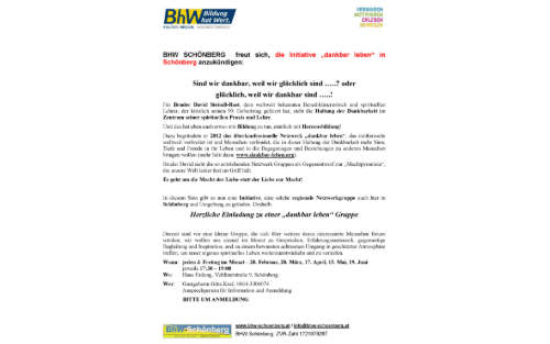 Herzliche Einladung zu einer „dankbar leben“ Gruppe