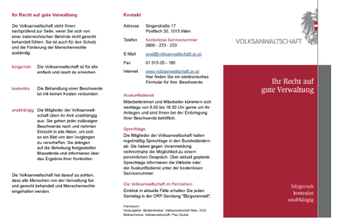 Sprechtage Volksanwältin Schwarz in Niederösterreich