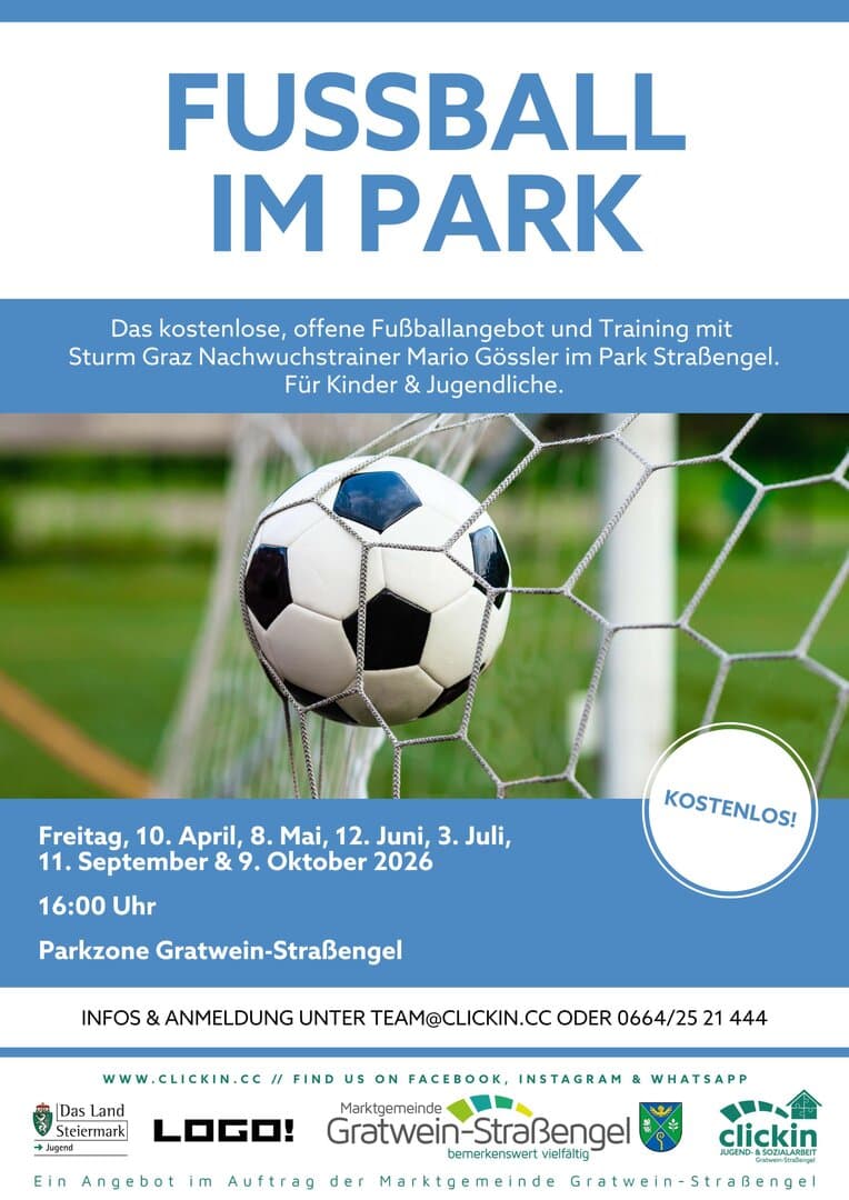 09 Okt. Fußball im Park Fußball im Park Das kostenlose, offene Fußballangebot und Training mit Sturm…
