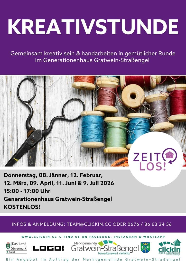 09 Juli ZEITLOS – Kreativstunde Gemeinsam kreativ sein & handarbeiten in gemütlicher Runde im Generationenhaus…