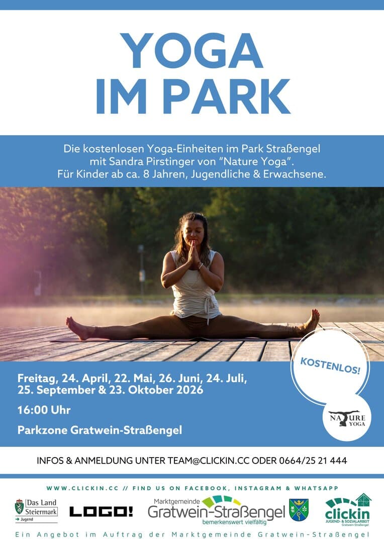 22 Mai Parkzone: Yoga im Park Die kostenlosen Yoga-Einheiten im Park Straßengel mit Sandra Pirstinger von…