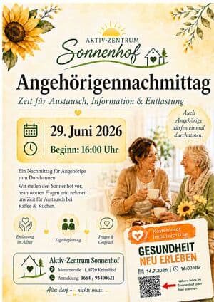 Einladung zum Angehörigen-Nachmittag im Aktiv-Zentrum Sonnenhof