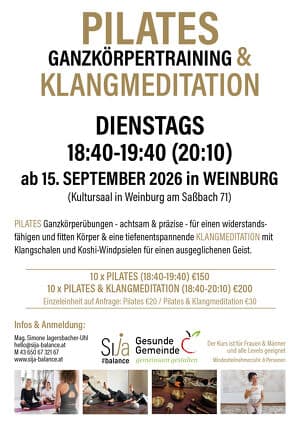 PILATES Ganzkörpertraining dienstags ab 15. September 2026 in WEINBURG a.S.