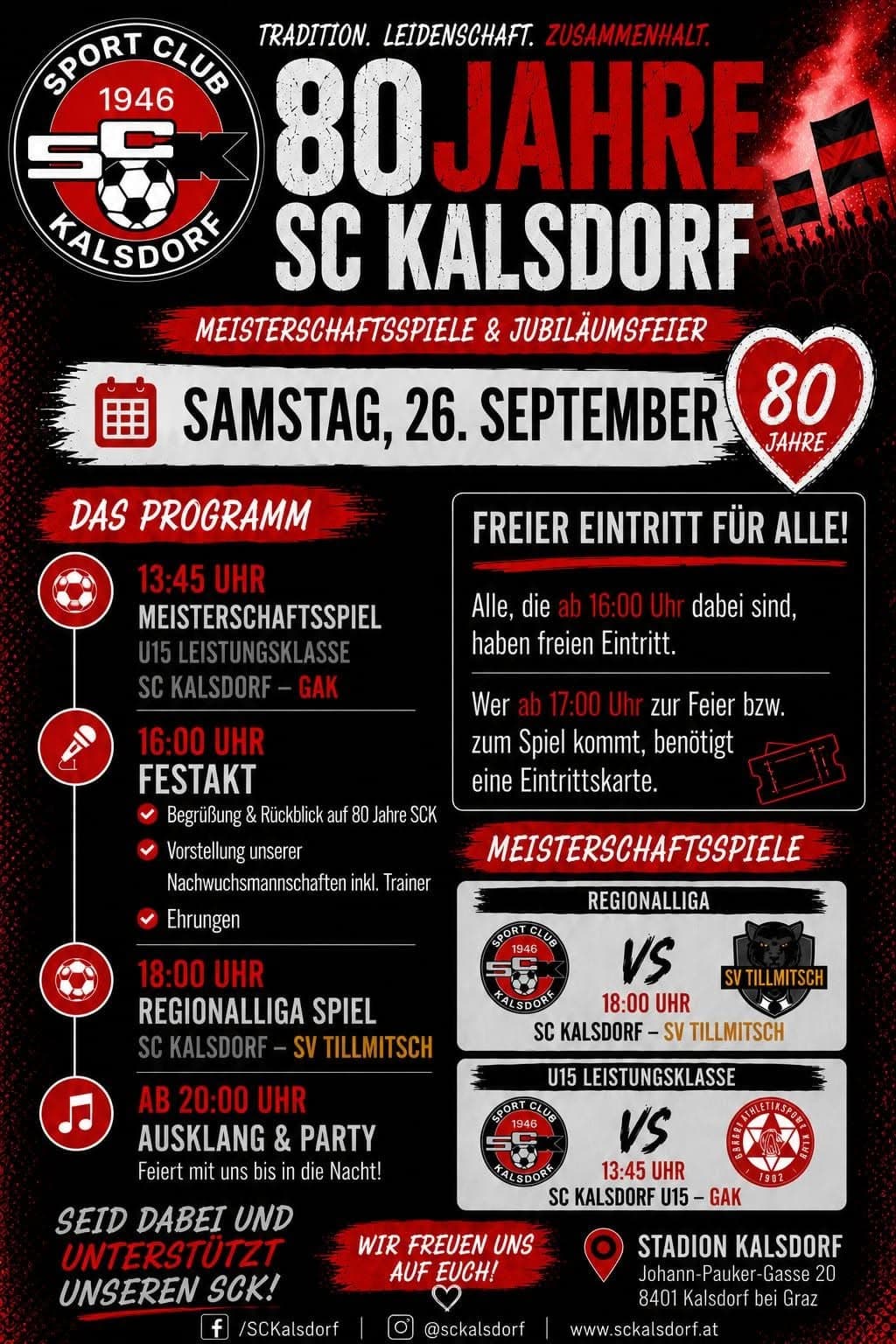 80 Jahre SC Kalsdorf – Jubiläumsfeier mit Fußball und Party