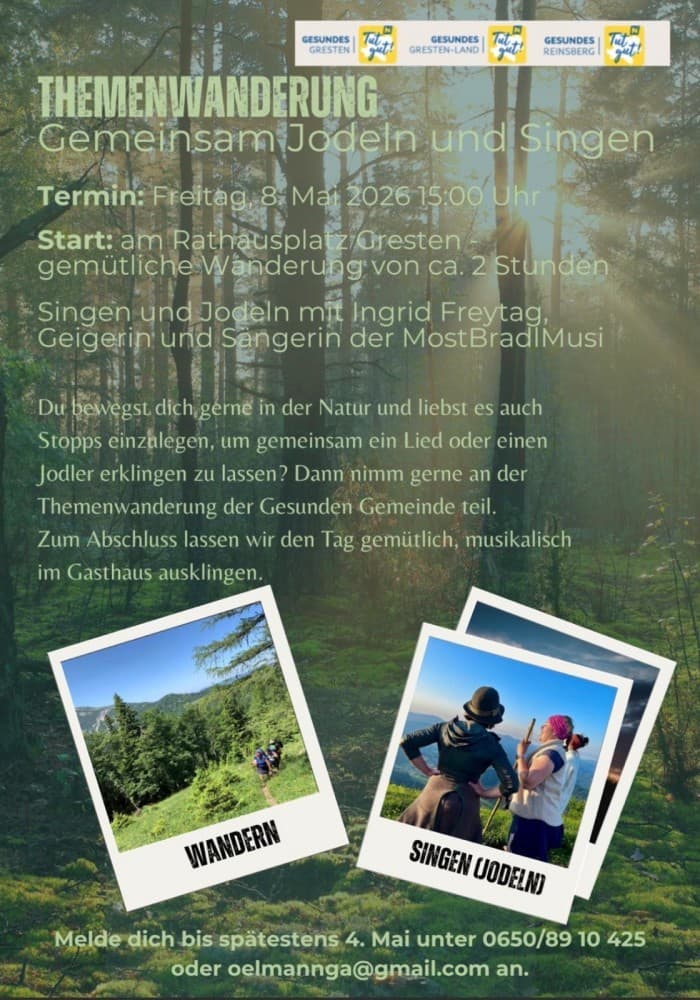 Themewanderung
            
            
                 Freitag, 
            
            
                Gemeinsam jodeln und singen