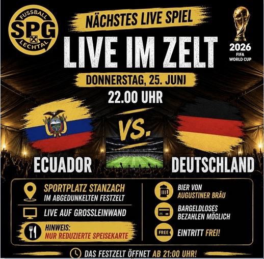Public Viewing Lechtal - Die WM 2026 live auf Grossleinwand