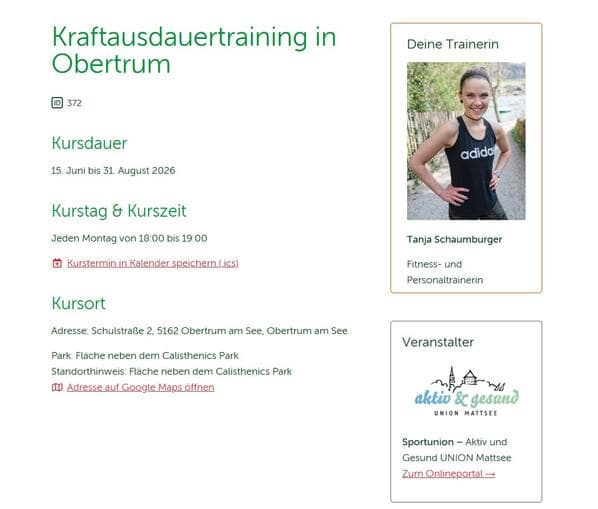 Bewegt im Park "Kraftausdauertraining" in Obertrum