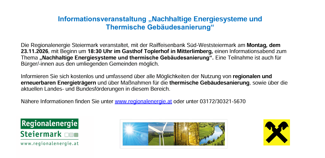 Informationsveranstaltung Nachhaltige Energiesysteme und Thermische Gebäudesanierung