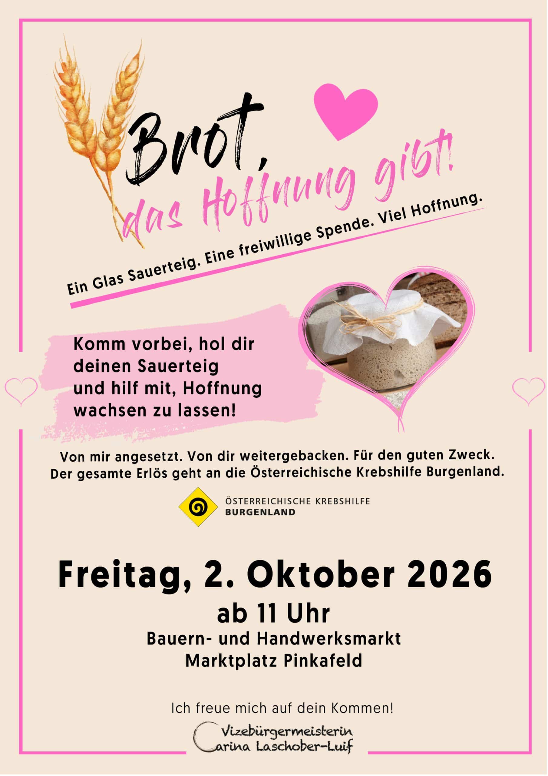 Brot, das Hoffnung gibt! Benefizaktion für die Krebshilfe Burgenland