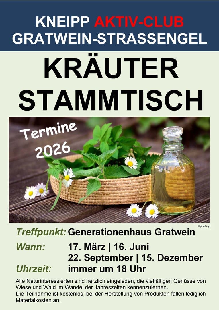 16 Juni Kneipp Aktiv-Club Kräuterstammtisch Alle Naturinteressierten sind herzlich eingeladen, die vielfältigen Genüsse…