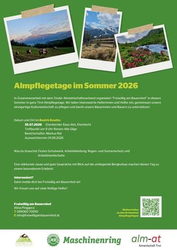 Tiroler Almpflegetage 2026 | Ehenbichler Raaz-Alm
