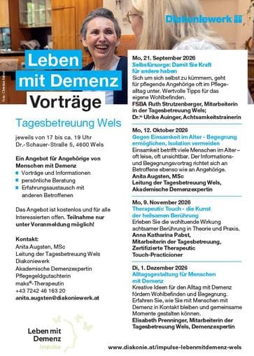 Leben mit Demenz-Vortrag in Wels „Selbsfürsorge: Damit Sie Kraft für andere habe