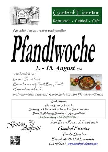 Pfandlwoche 1. bis 15. August 2026 im Gasthof Eisentor