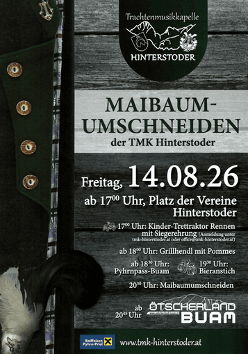 Traditionelles Maibaumumschneiden mit Kindertraktorrennen