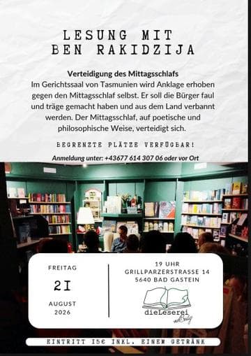 Lesung mit Ben Rakidzija - Verteidigung des Mittagsschlafs