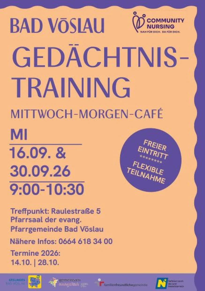 Mittwoch
GEDÄCHTNISTRAINING – MITTWOCH-MORGEN-CAFÉ