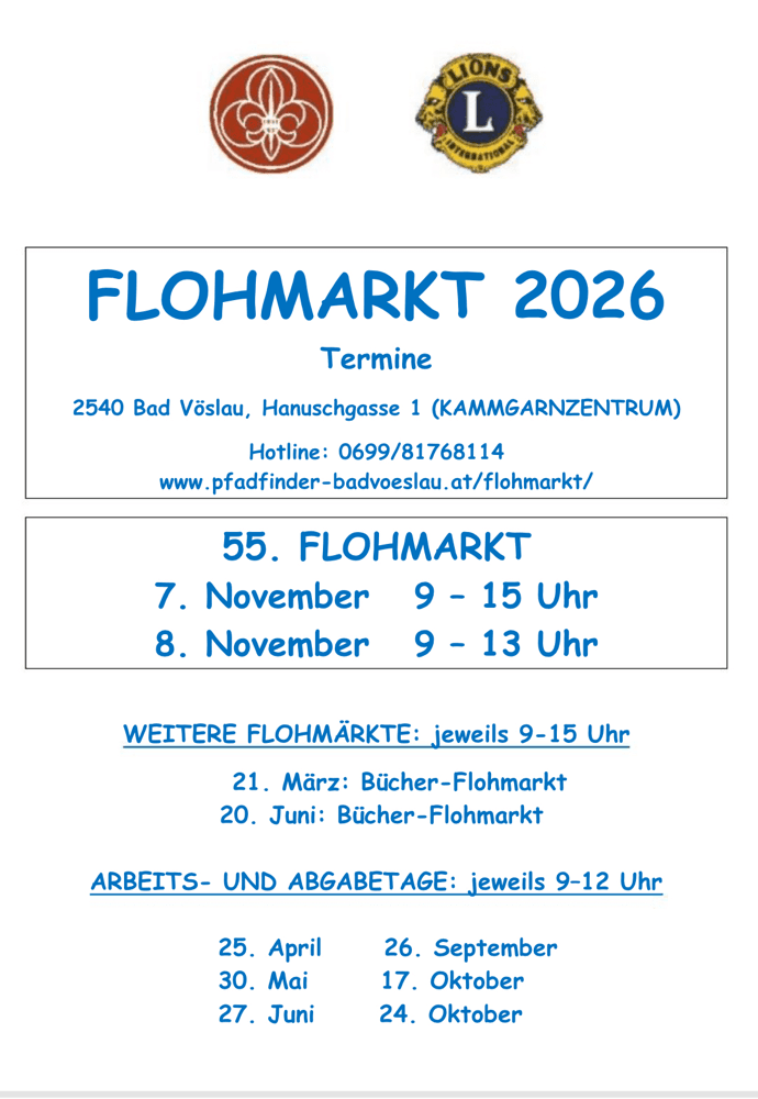 BÜCHER- FLOHMARKT der Pfadfinder und Lions Bad Vöslau in 2540 Bad Vöslau