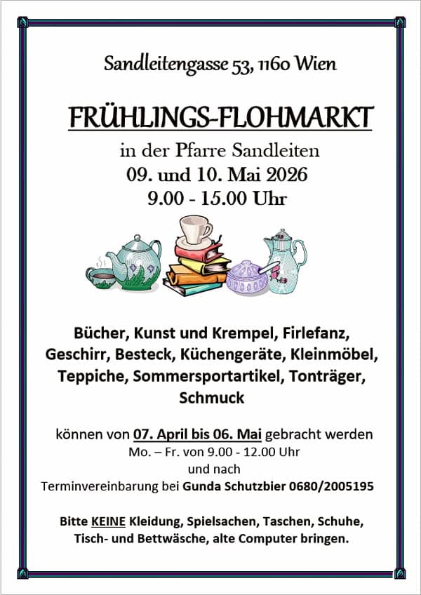 Frühjahres- Flohmarkt der Pfarre Sandleiten in 1160 Wien