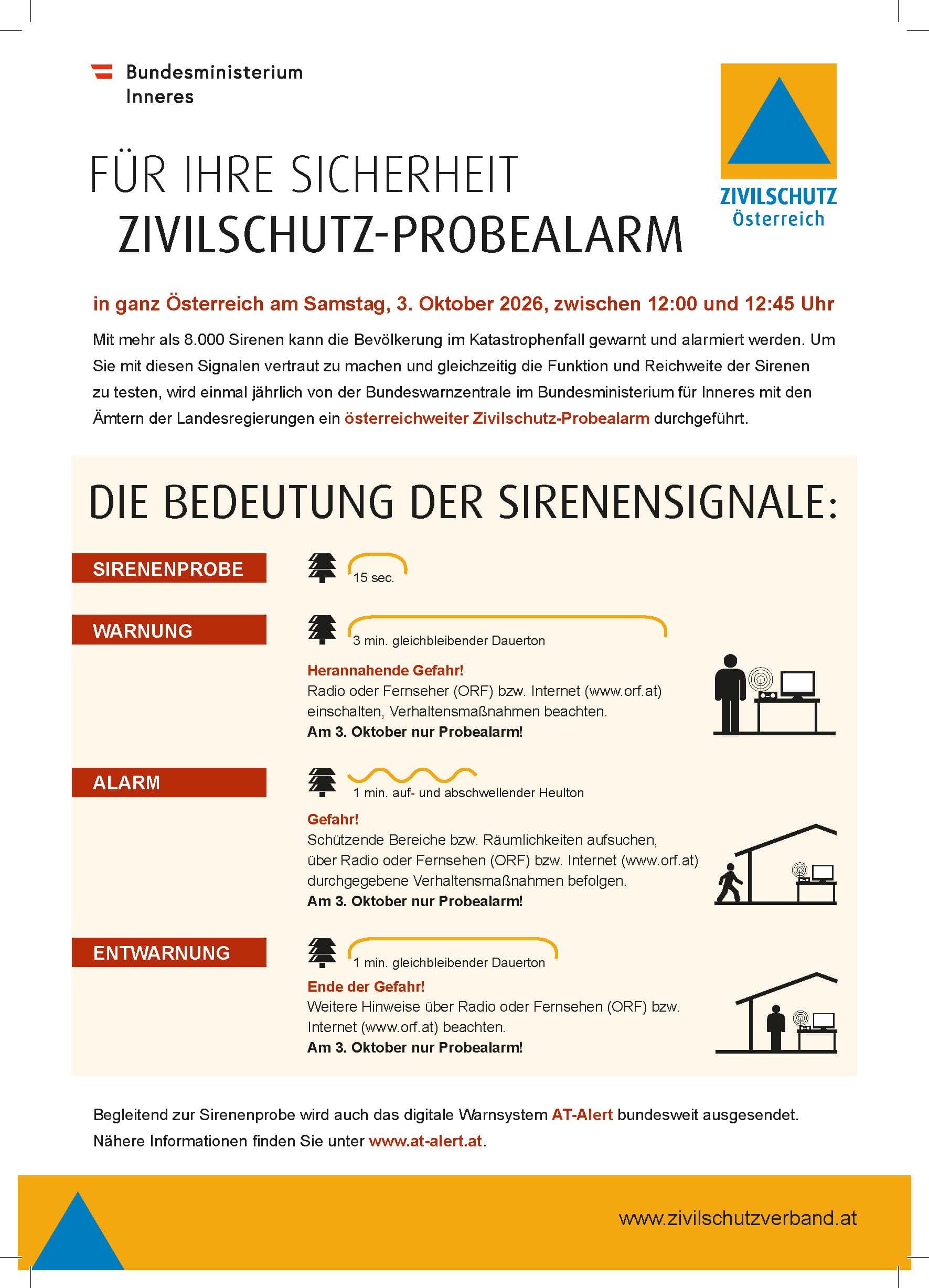 Zivilschutz Probealarm in Österreich