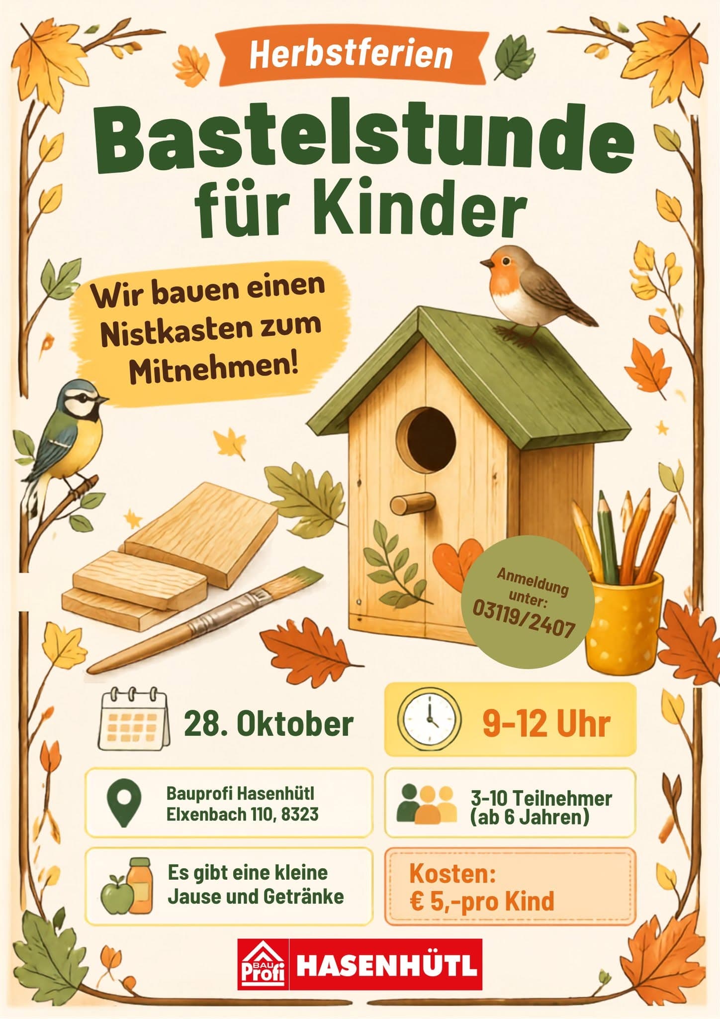 Bastelstunde für Kinder—Wir bauen einen Nistkasten (ab 6 Jahren)