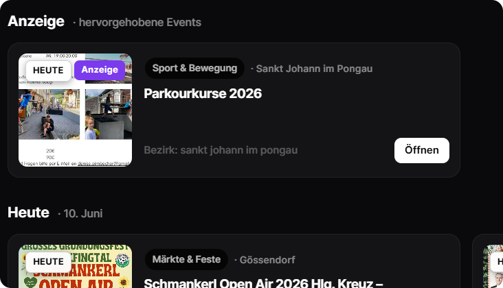 Geboostetes Event ganz oben in der Event-Liste, gekennzeichnet als Anzeige